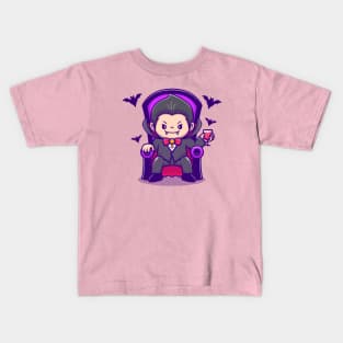 Cute Dracula Sit On Sofa With Blood Juice And Bats Kids T-Shirt